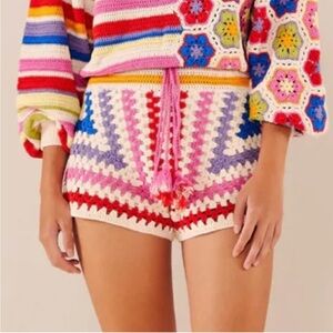Farm Rio Crochet Shorts Stripe Rainbow Tropical Print